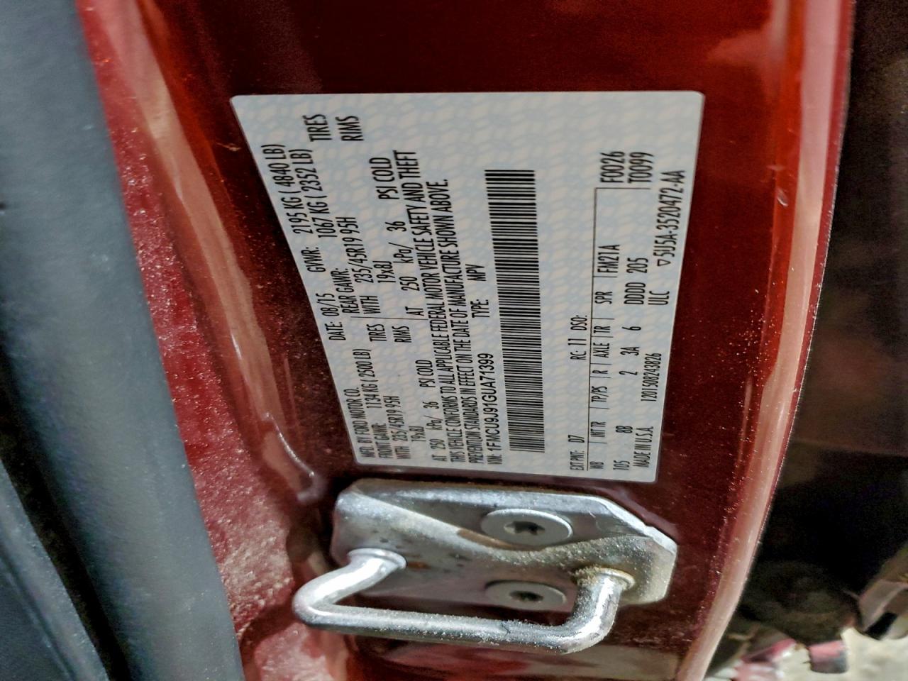 2016 Ford Escape Titanium VIN: 1FMCU9J91GUA71399 Lot: 93491835