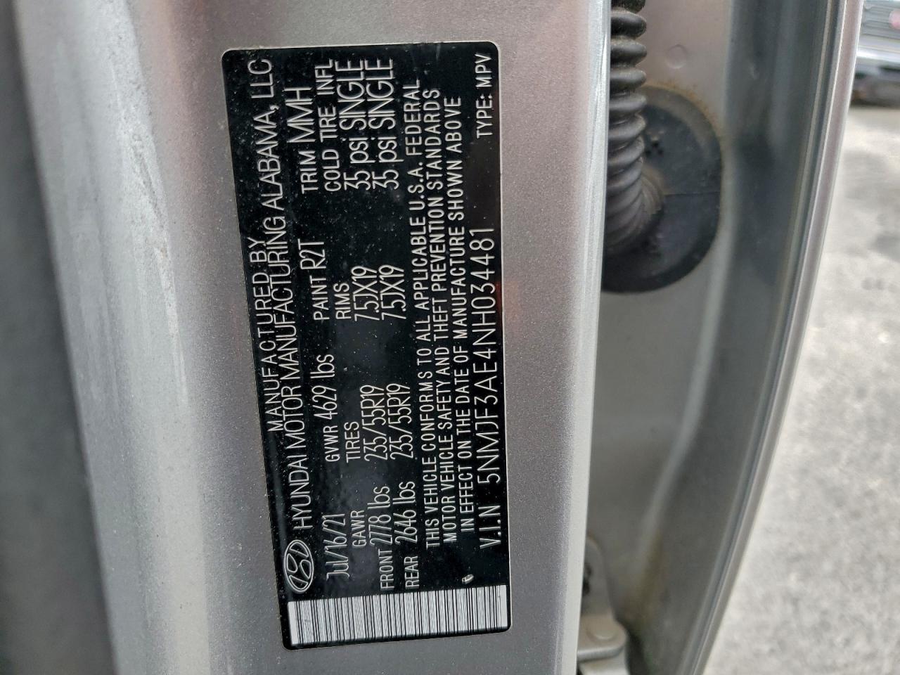 2022 Hyundai Tucson Sel VIN: 5NMJF3AE4NH034481 Lot: 93636895