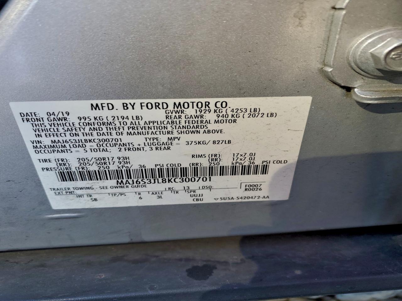 2019 Ford Ecosport Ses VIN: MAJ6S3JL8KC300701 Lot: 93933345