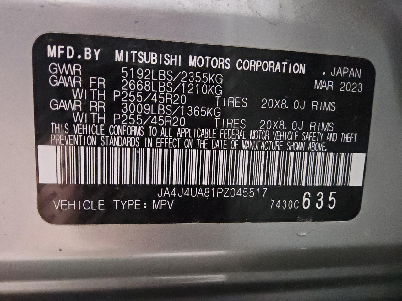 2023 Mitsubishi Outlander Se VIN: JA4J4UA81PZ045517 Lot: 92078935