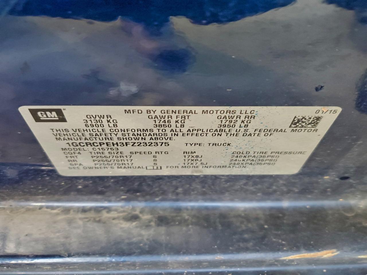 2015 Chevrolet Silverado C1500 VIN: 1GCRCPEH3FZ232375 Lot: 93397465