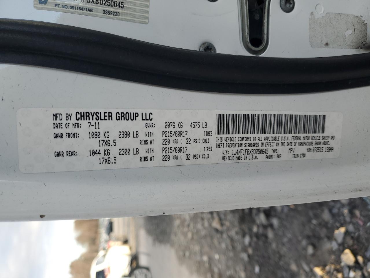 2011 Jeep Compass Sport VIN: 1J4NF1FBXBD250645 Lot: 90569185