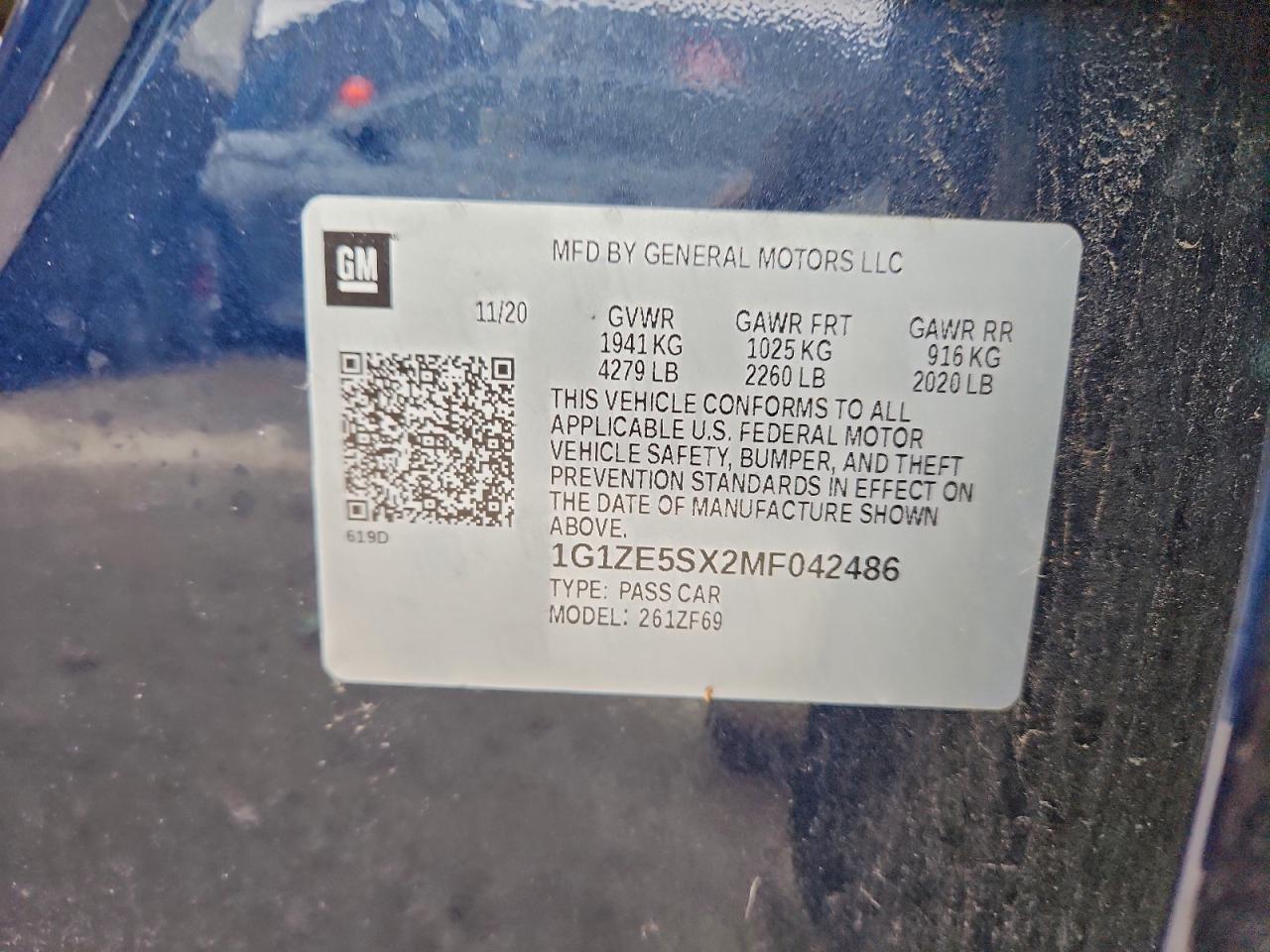 2021 Chevrolet Malibu Premier VIN: 1G1ZE5SX2MF042486 Lot: 94359245