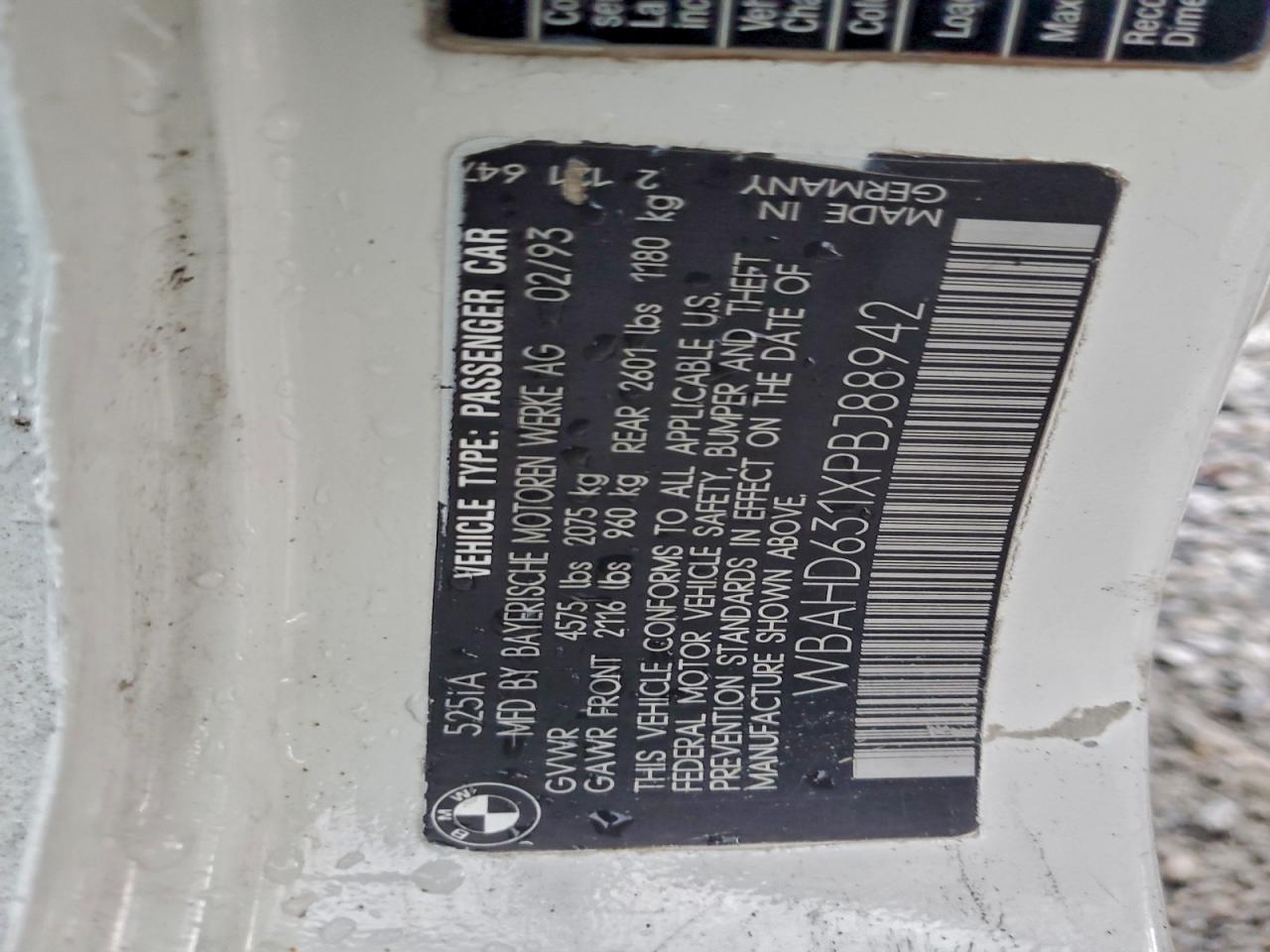 1993 BMW 525 I Automatic VIN: WBAHD631XPBJ88942 Lot: 94032965