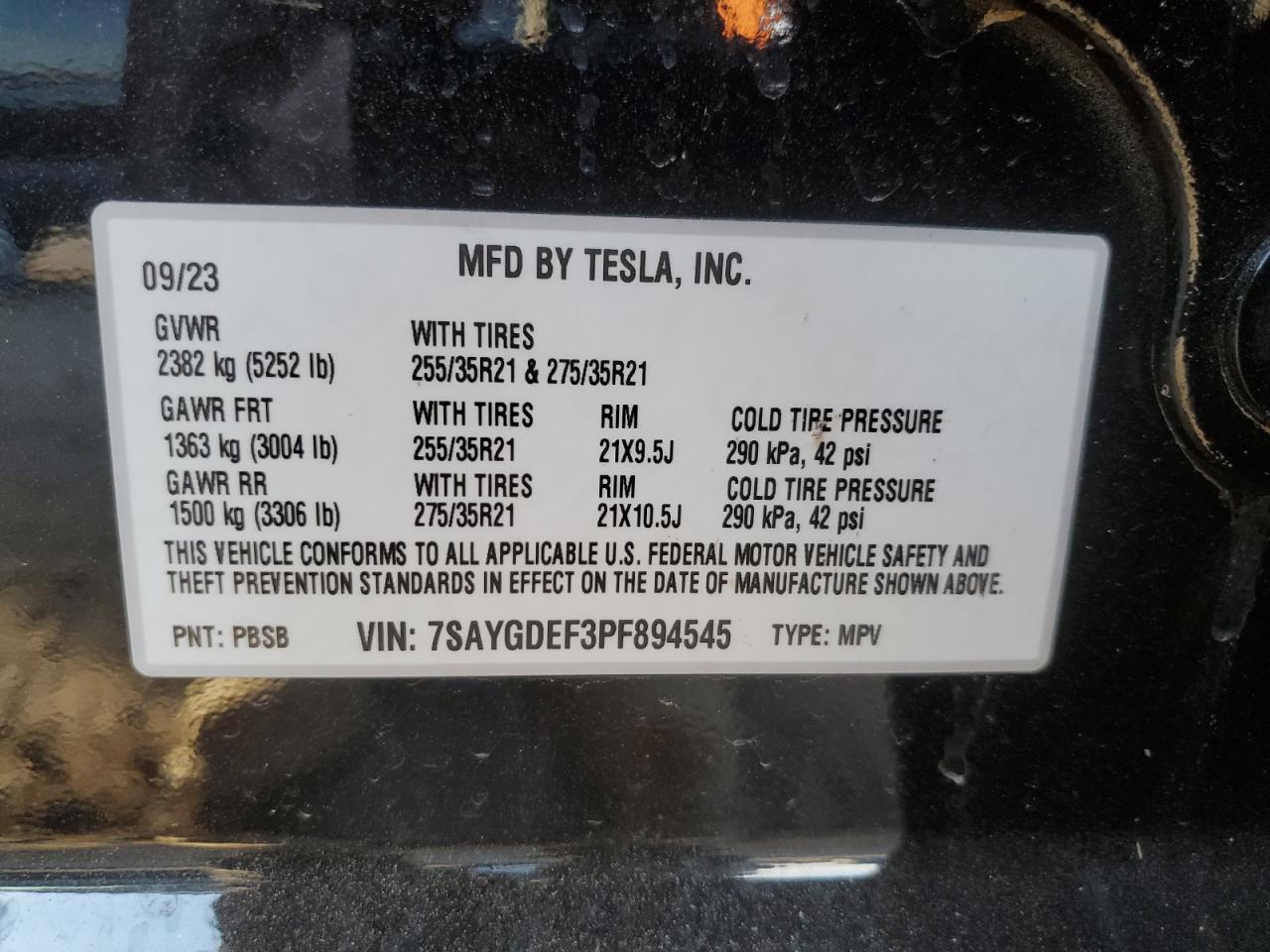 2023 Tesla Model Y VIN: 7SAYGDEF3PF894545 Lot: 91928975