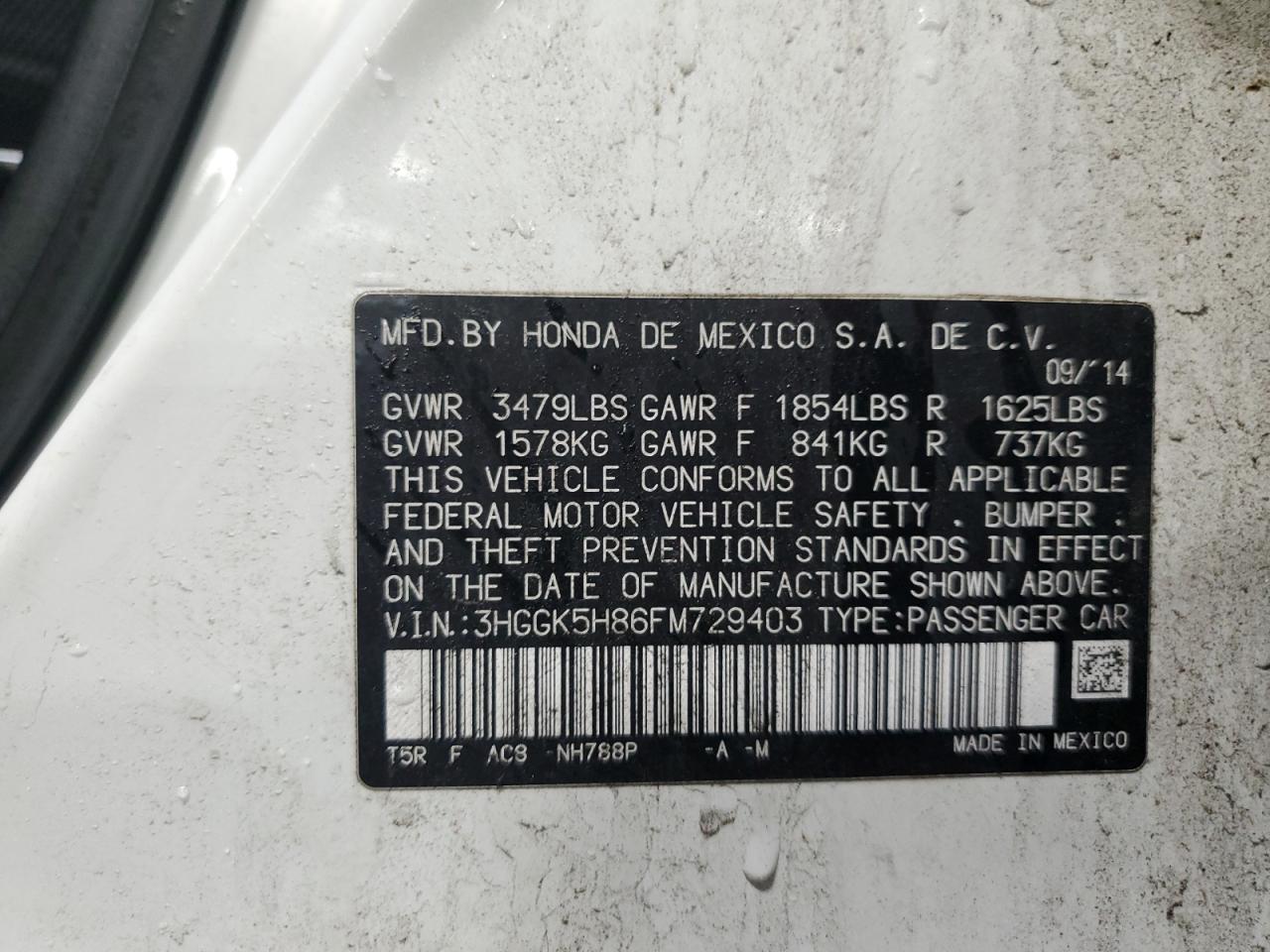 2015 Honda Fit Ex VIN: 3HGGK5H86FM729403 Lot: 91091985