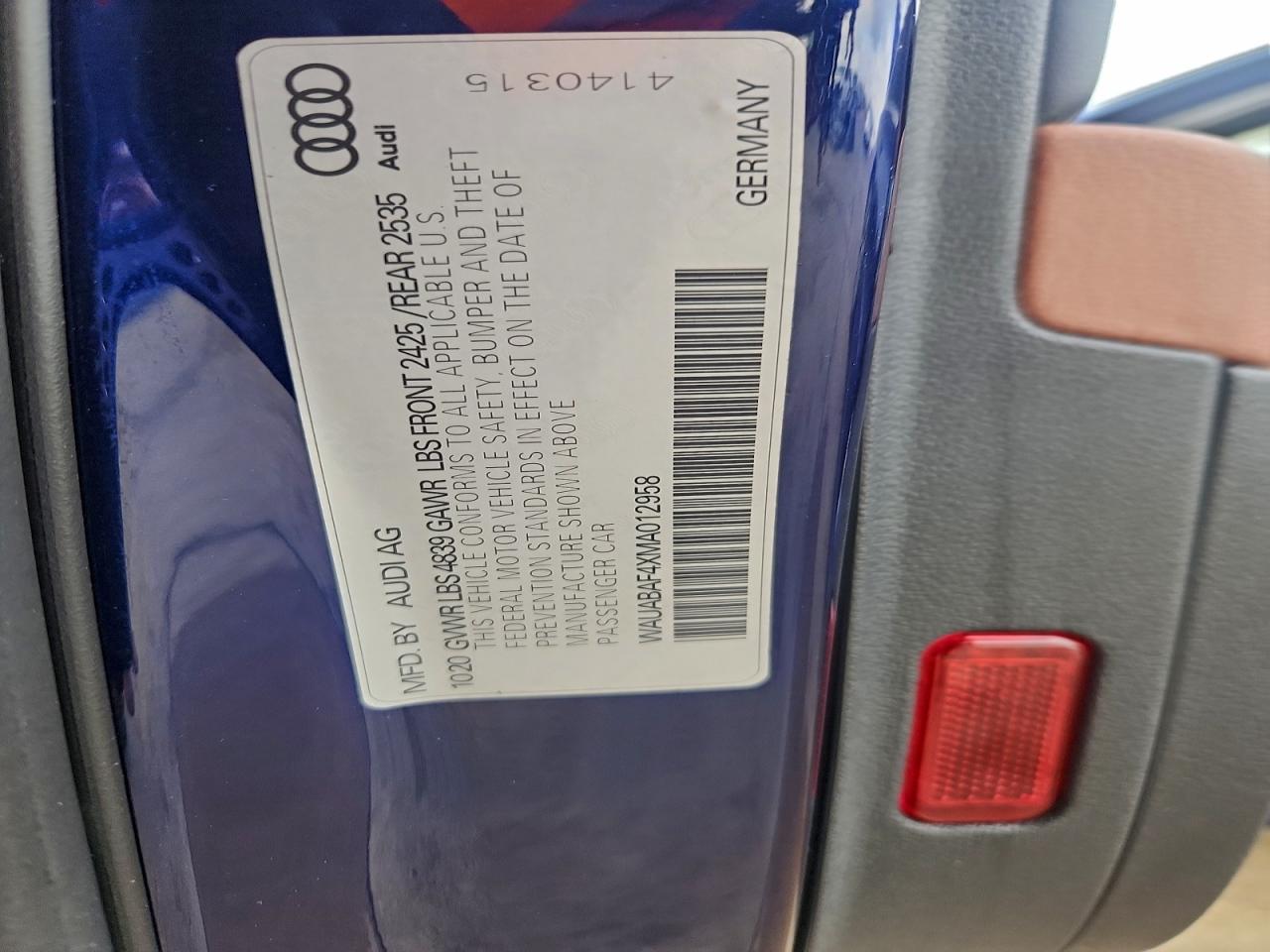 2021 Audi A4 Premium 40 VIN: WAUABAF4XMA012958 Lot: 92750635