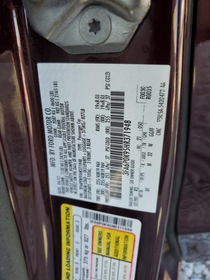 2017 Ford Fusion Titanium VIN: 3FA6P0K95HR371948 Lot: 90916325