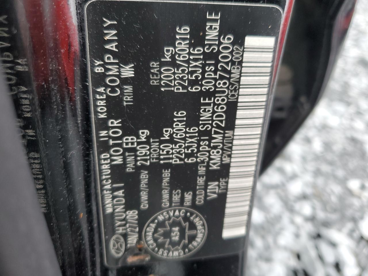 2008 Hyundai Tucson Gl VIN: KM8JM72D68U872006 Lot: 90392895