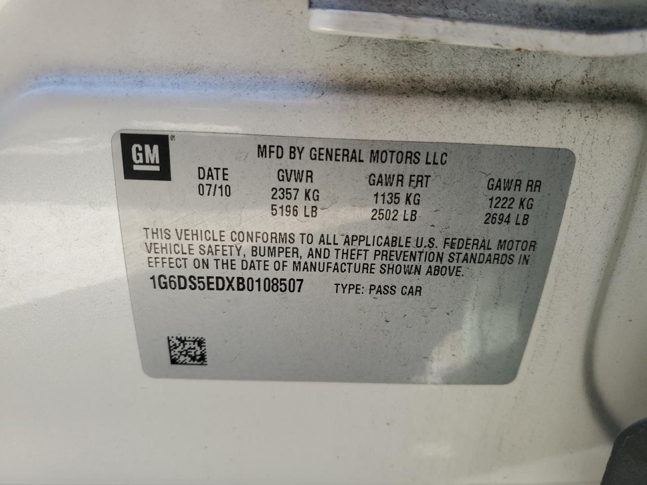 2011 Cadillac Cts Premium Collection VIN: 1G6DS5EDXB0108507 Lot: 92450525