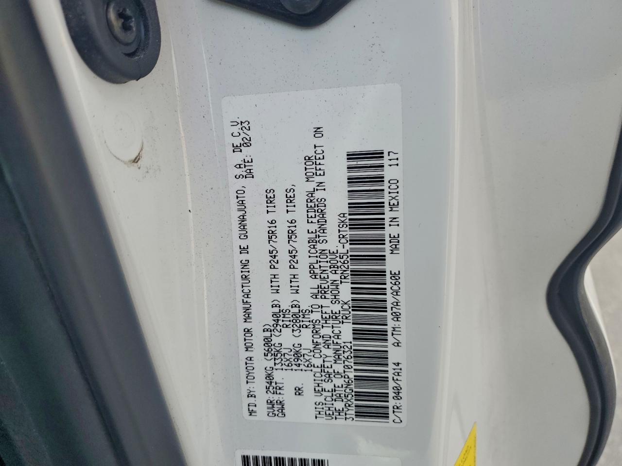 2023 Toyota Tacoma Access Cab VIN: 3TYRX5GN6PT076321 Lot: 93410925