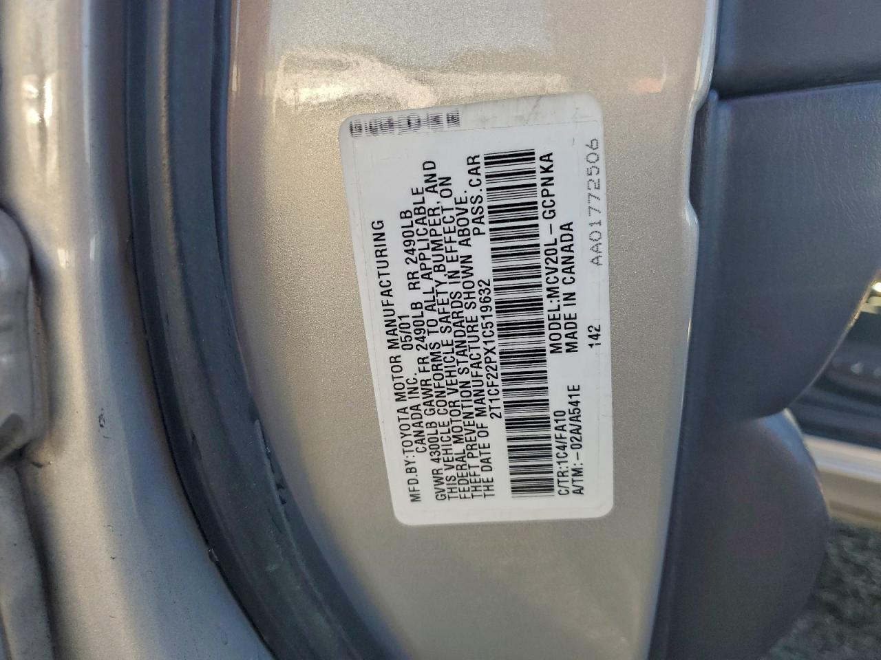 2001 Toyota Camry Solara Se VIN: 2T1CF22PX1C519632 Lot: 93719885