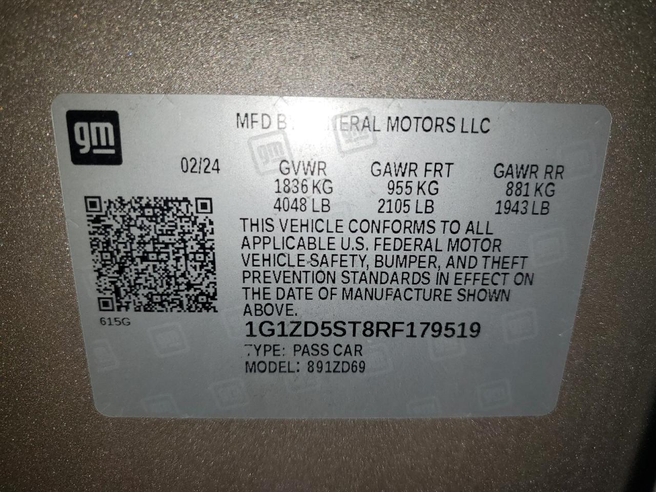 2024 Chevrolet Malibu Lt VIN: 1G1ZD5ST8RF179519 Lot: 92082125