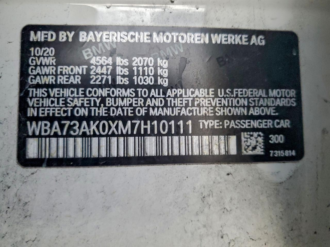 2021 BMW 228Xi VIN: WBA73AK0XM7H10111 Lot: 94087495