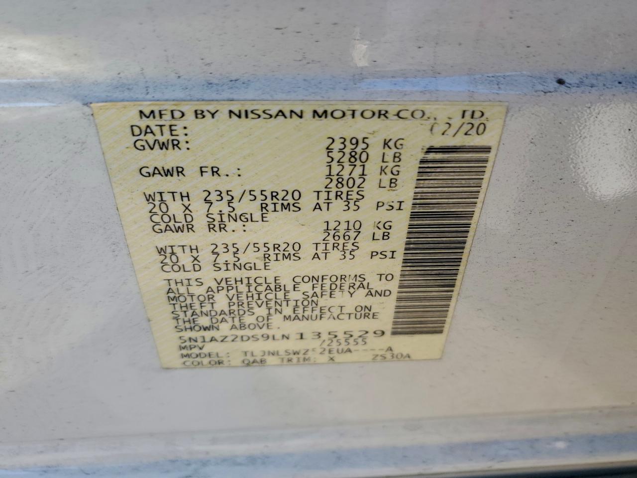 2020 Nissan Murano Platinum VIN: 5N1AZ2DS9LN135529 Lot: 93604415