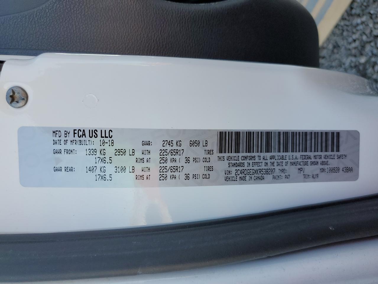 2019 Dodge Grand Caravan Gt VIN: 2C4RDGEGXKR538207 Lot: 92620505