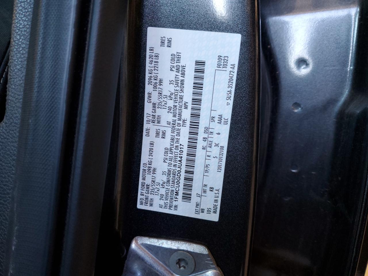 2018 Ford Escape Se VIN: 1FMCU0GD0JUA41017 Lot: 91174845