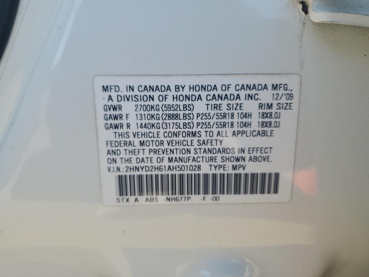 2010 Acura Mdx Technology VIN: 2HNYD2H61AH501028 Lot: 91010265