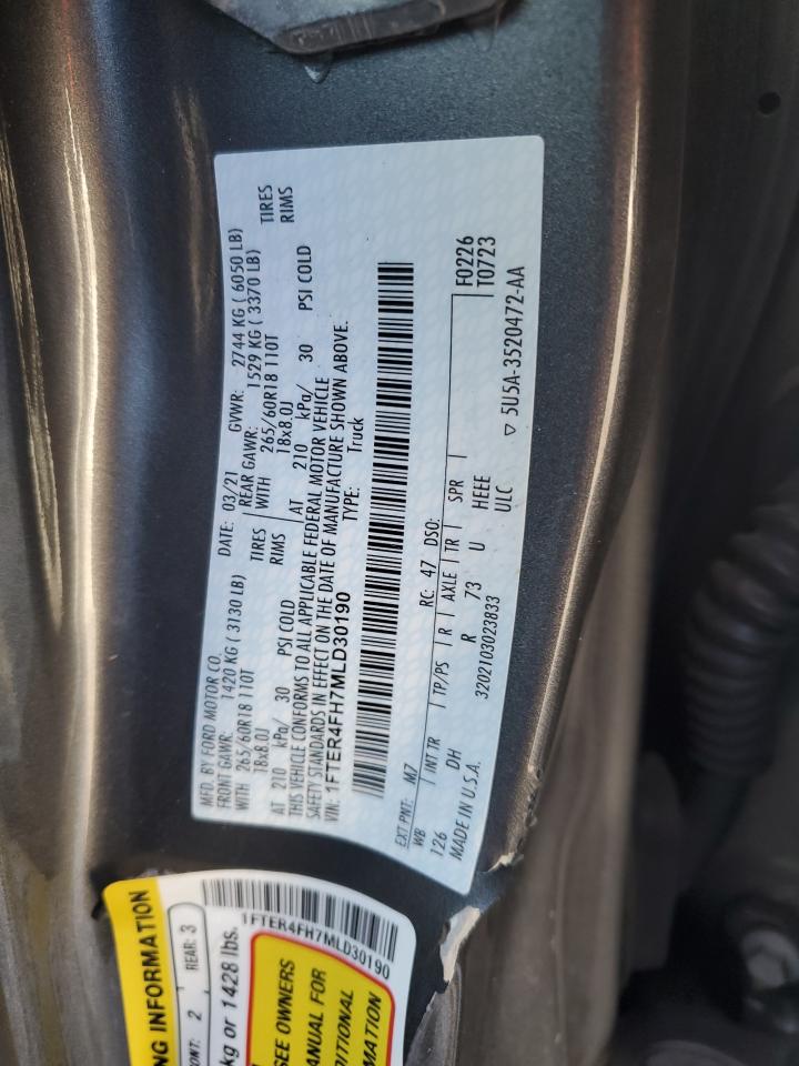 2021 Ford Ranger Xl VIN: 1FTER4FH7MLD30190 Lot: 92161725