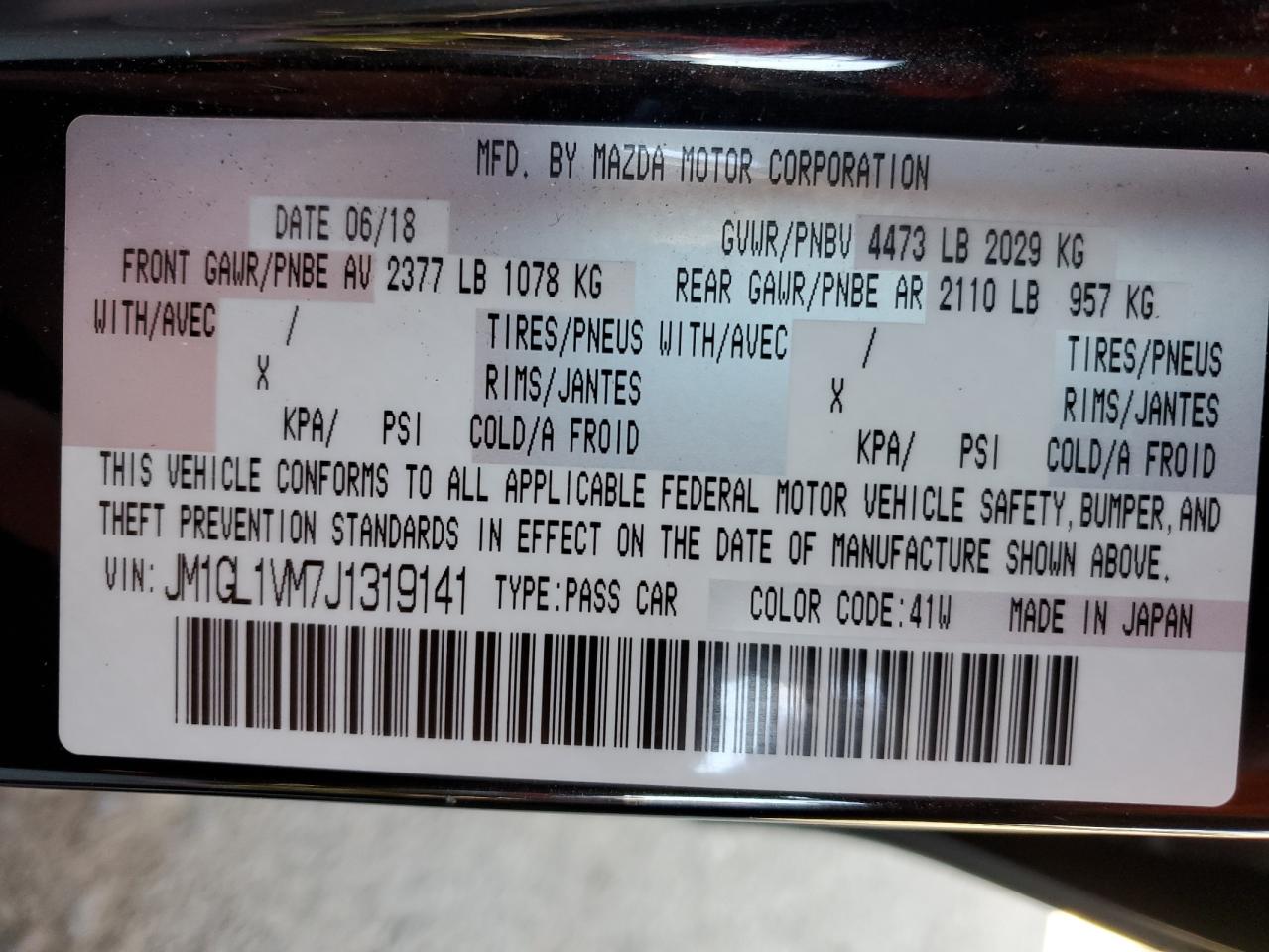 2018 Mazda 6 Touring VIN: JM1GL1VM7J1319141 Lot: 91081195