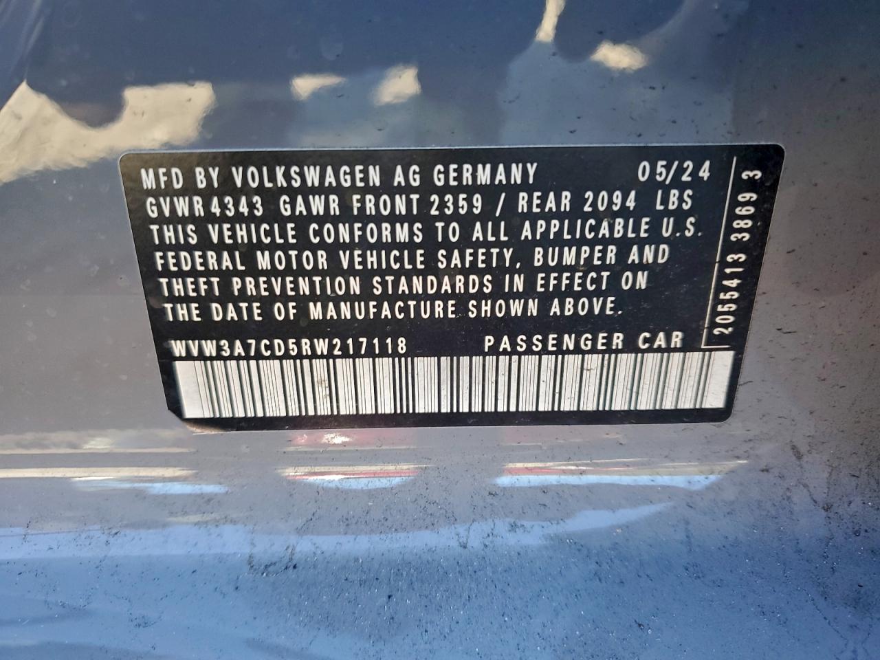 2024 Volkswagen Gti Se VIN: WVW3A7CD5RW217118 Lot: 93085695