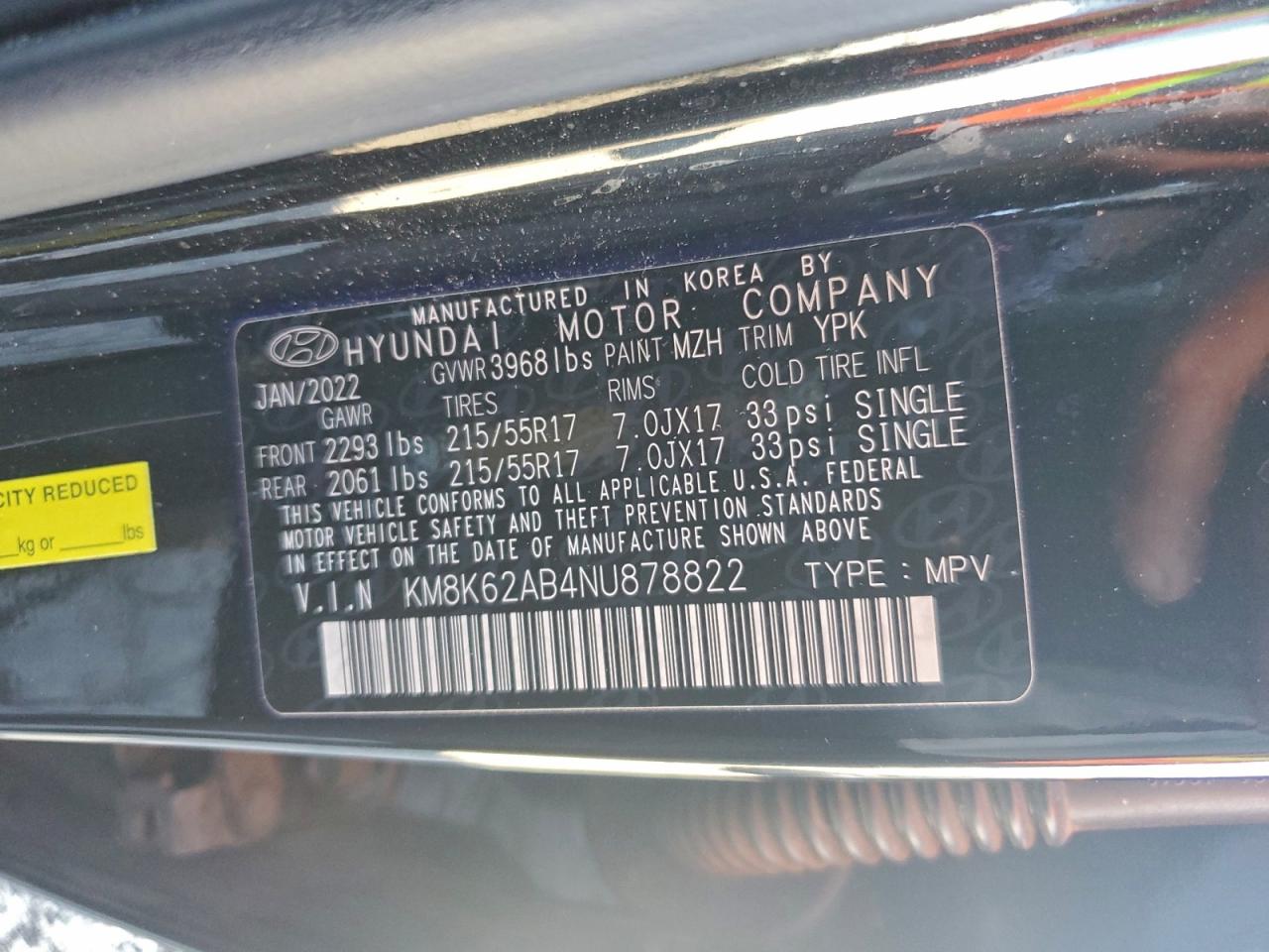 2022 Hyundai Kona Sel VIN: KM8K62AB4NU878822 Lot: 94195065