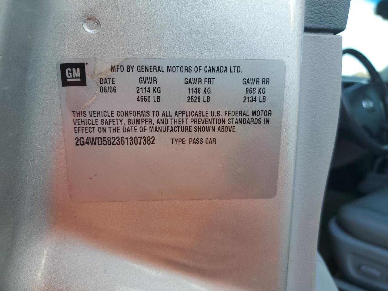 2006 Buick Lacrosse Cxl VIN: 2G4WD582361307382 Lot: 90122525