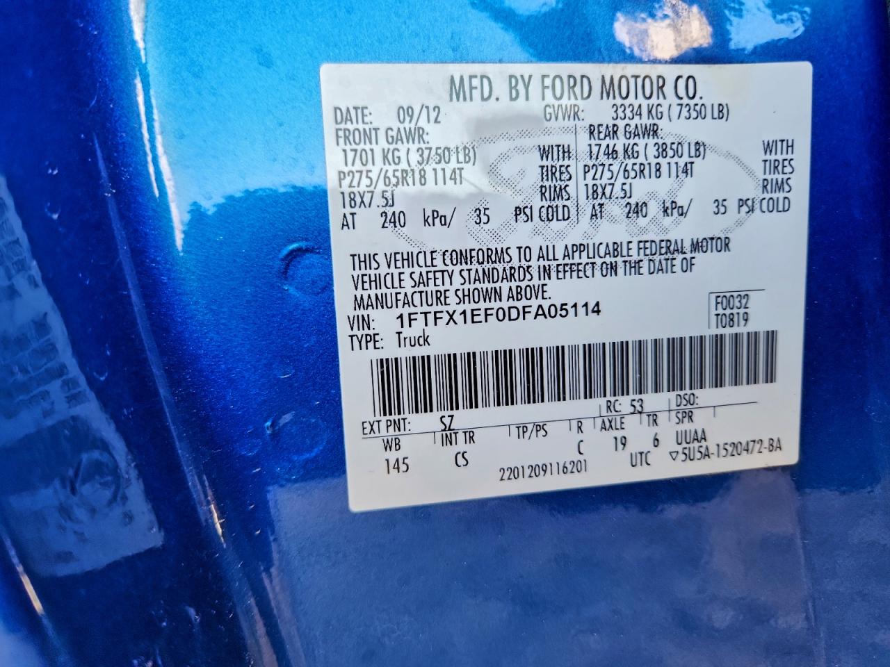 2013 Ford F150 Super Cab VIN: 1FTFX1EF0DFA05114 Lot: 94182085