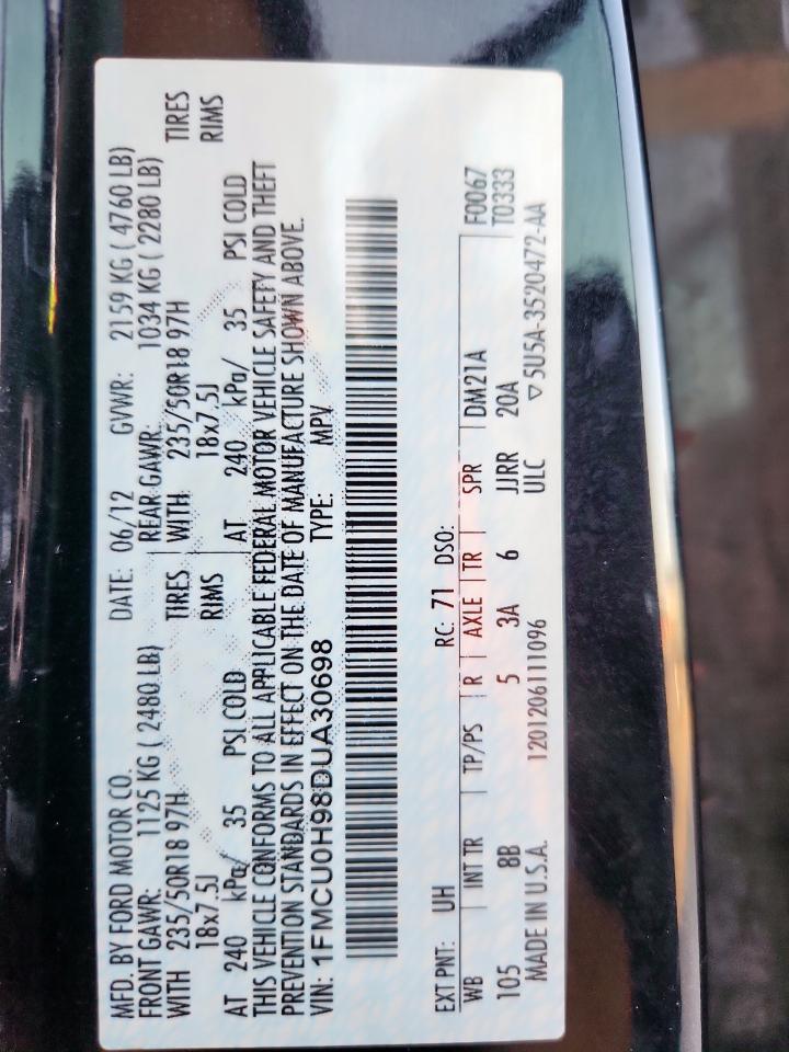 2013 Ford Escape Sel VIN: 1FMCU0H98DUA30698 Lot: 92942675