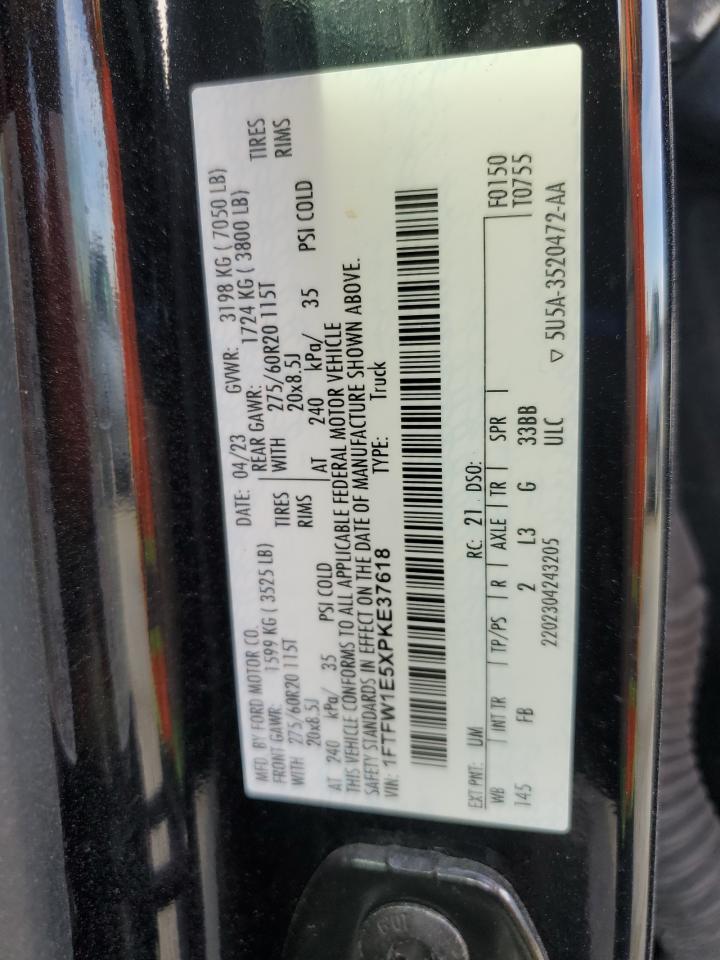 2023 Ford F150 Supercrew VIN: 1FTFW1E5XPKE37618 Lot: 93288155