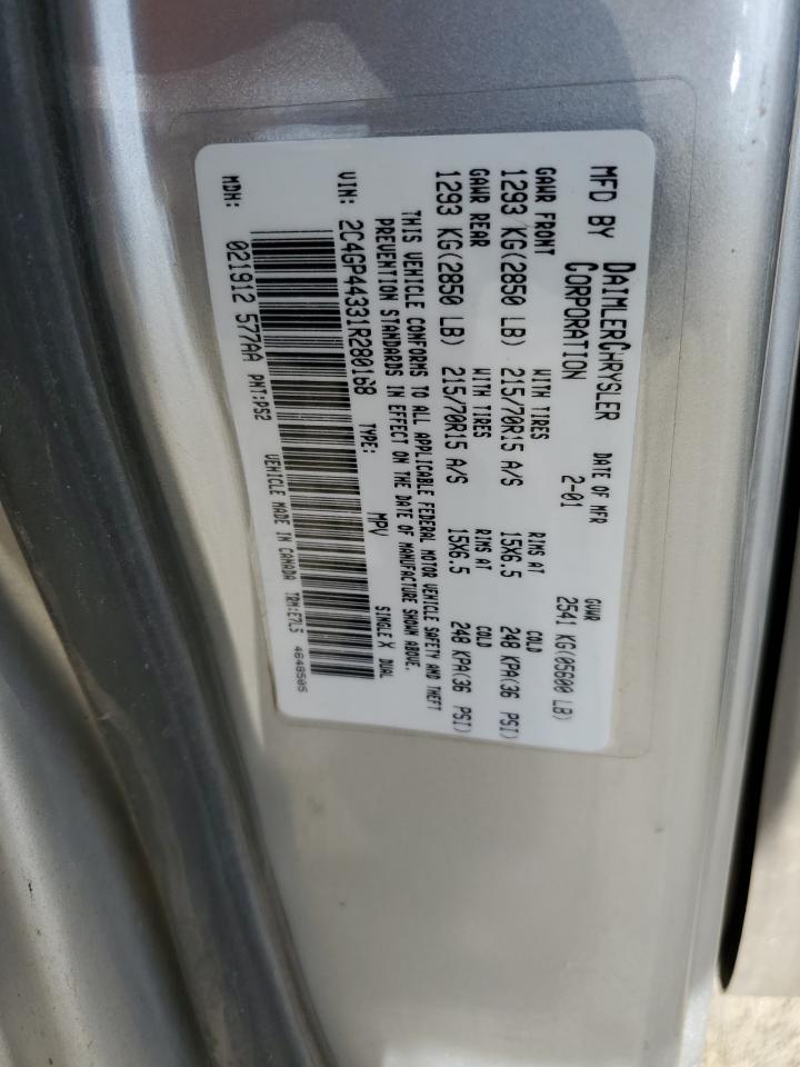 2001 Chrysler Town & Country Lx VIN: 2C4GP44331R280168 Lot: 92050095