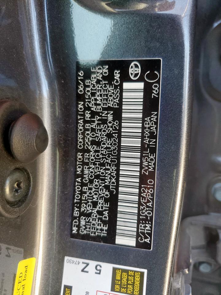 2016 Toyota Prius VIN: JTDKARFU1G3024126 Lot: 91295935