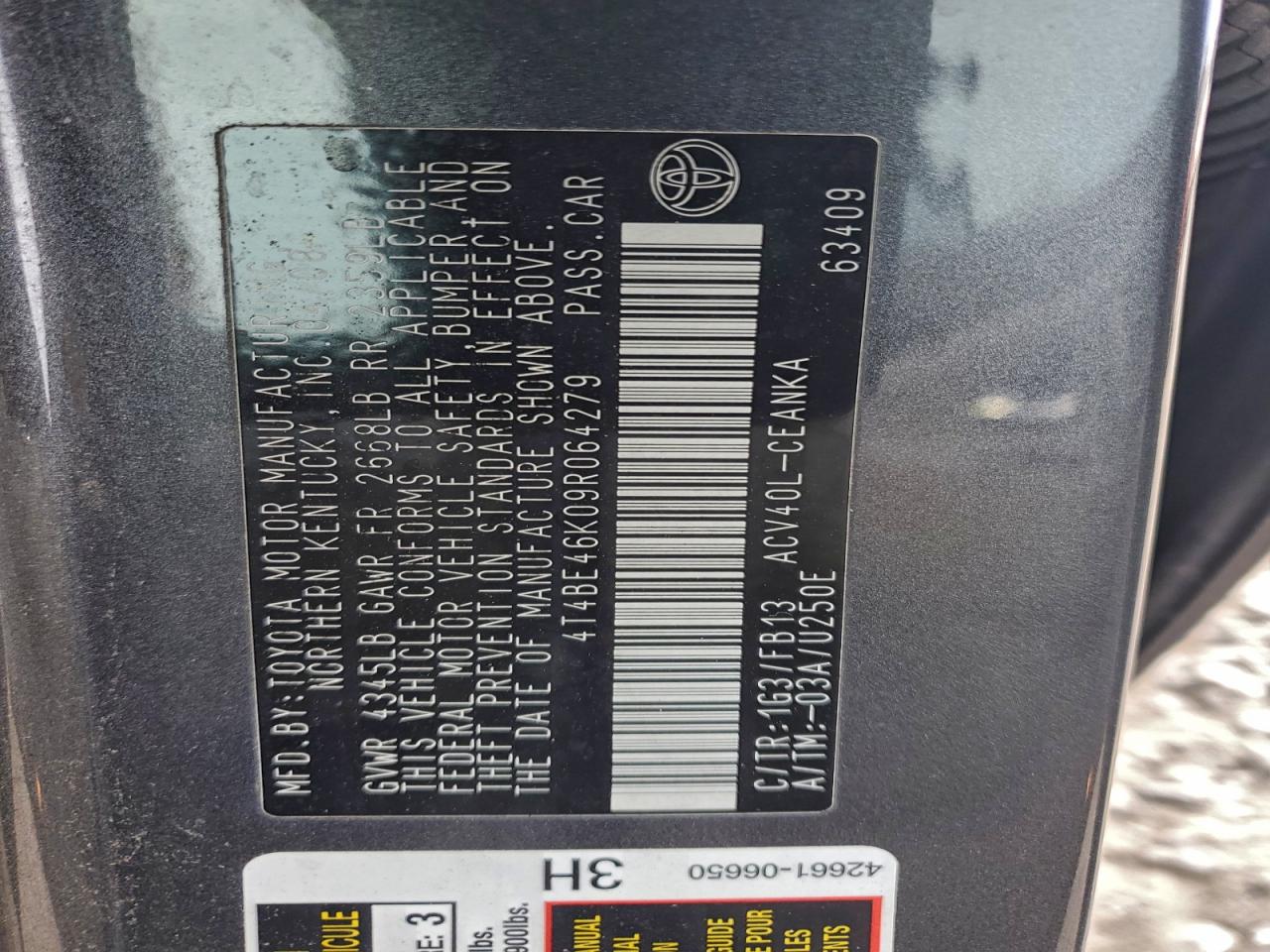 2009 Toyota Camry Base VIN: 4T4BE46K09R064279 Lot: 94550055