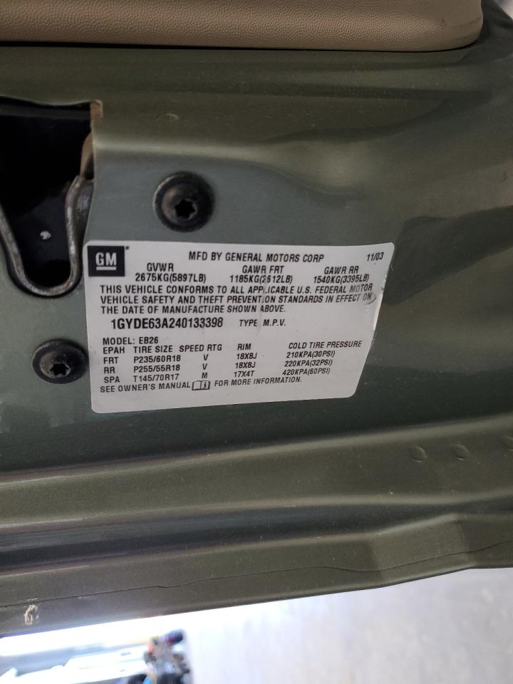 2004 Cadillac Srx VIN: 1GYDE63A240133398 Lot: 91440355