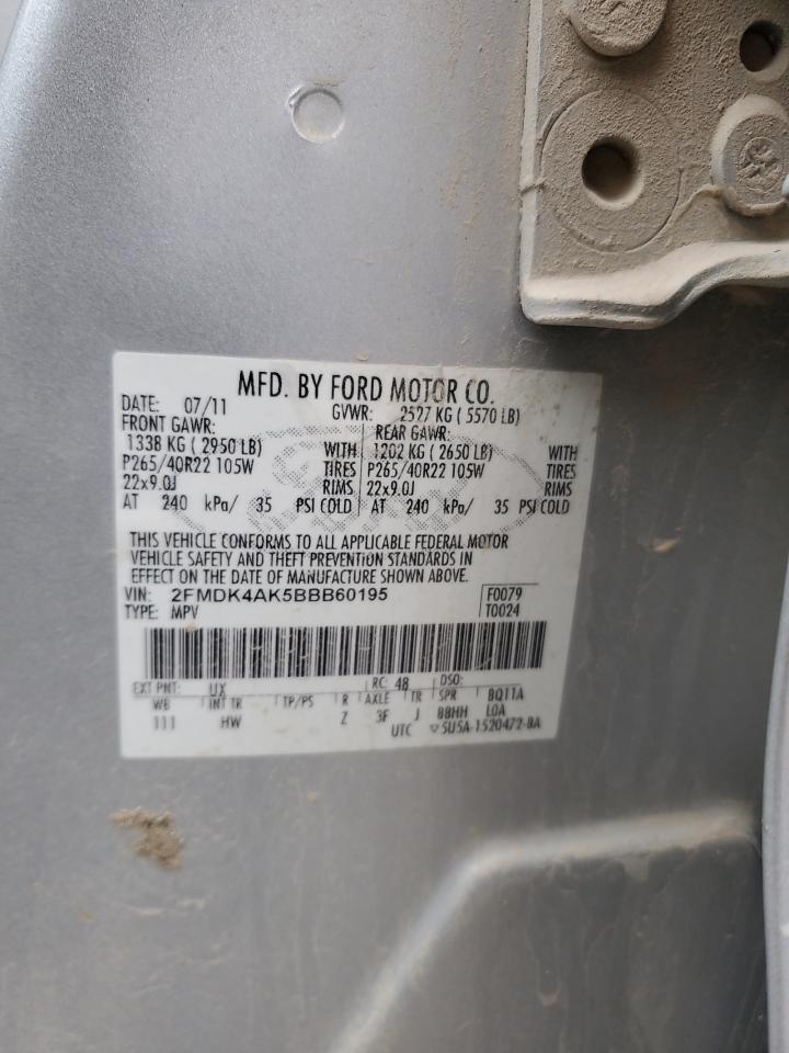 2011 Ford Edge Sport VIN: 2FMDK4AK5BBB60195 Lot: 93250505