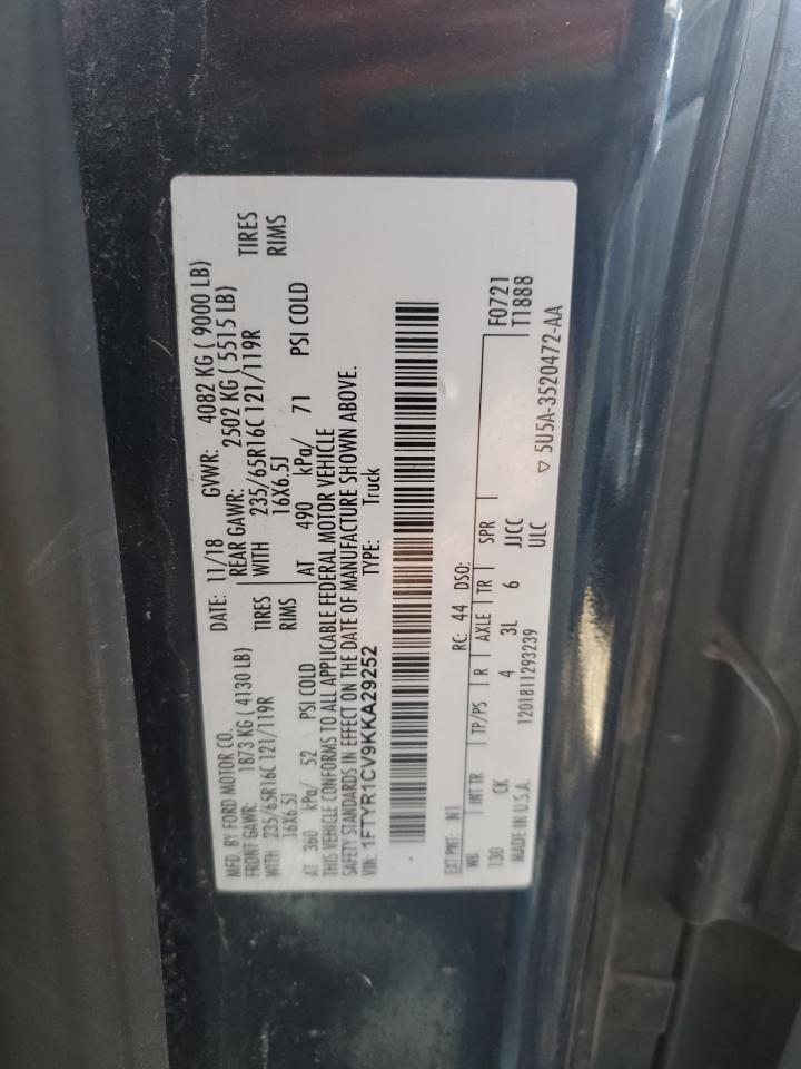 2019 Ford Transit T-250 Delivery Van VIN: 1FTYR1CV9KKA29252 Lot: 92377015