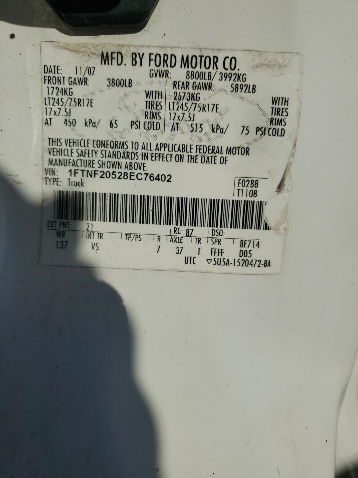 2008 Ford F250 Super Duty VIN: 1FTNF20528EC76402 Lot: 93305145