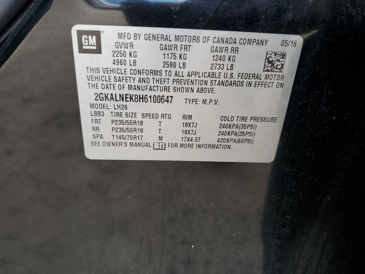 2017 GMC Terrain Sle VIN: 2GKALNEK8H6100647 Lot: 92701385