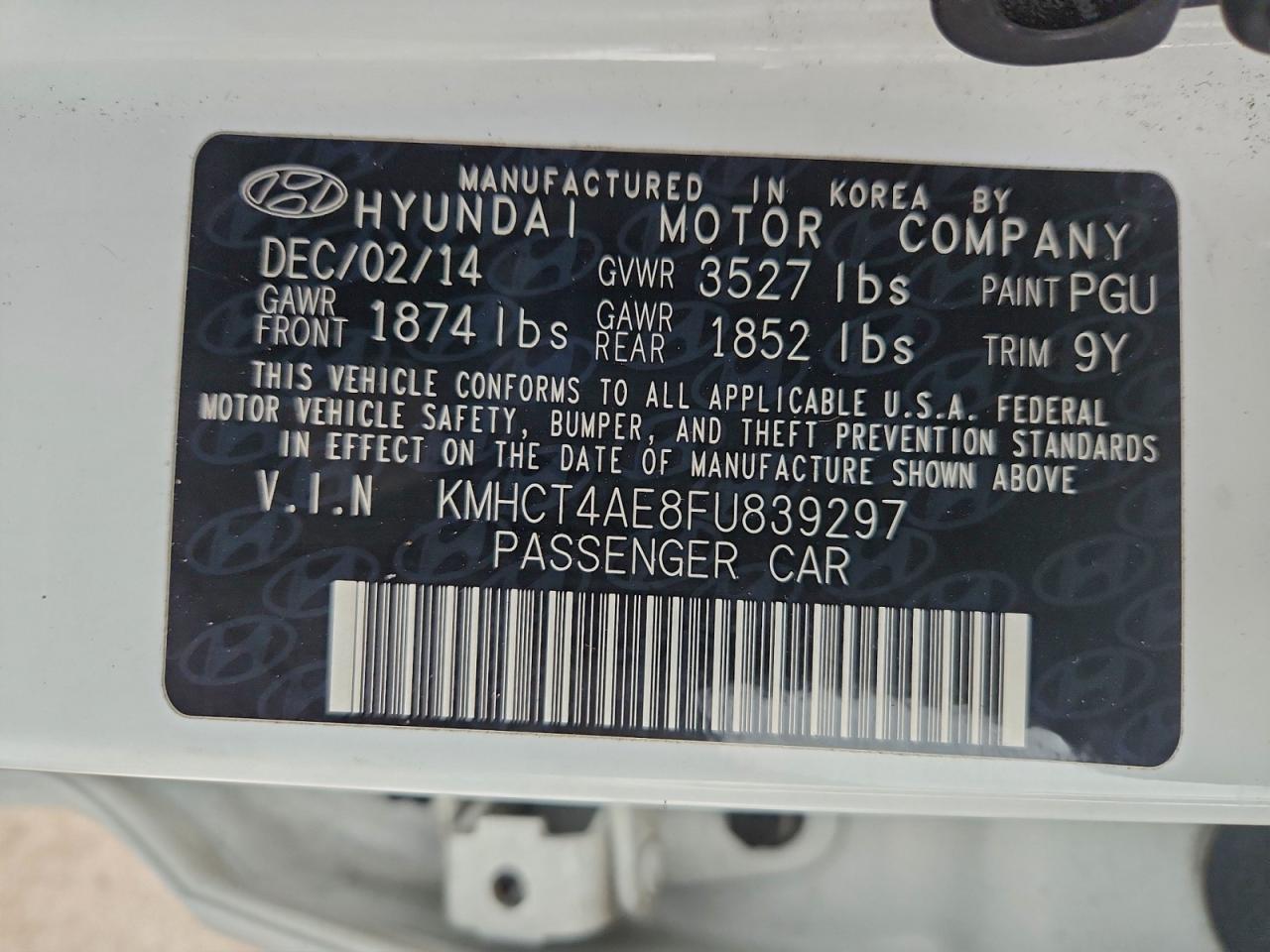 2015 Hyundai Accent Gls VIN: KMHCT4AE8FU839297 Lot: 94395155