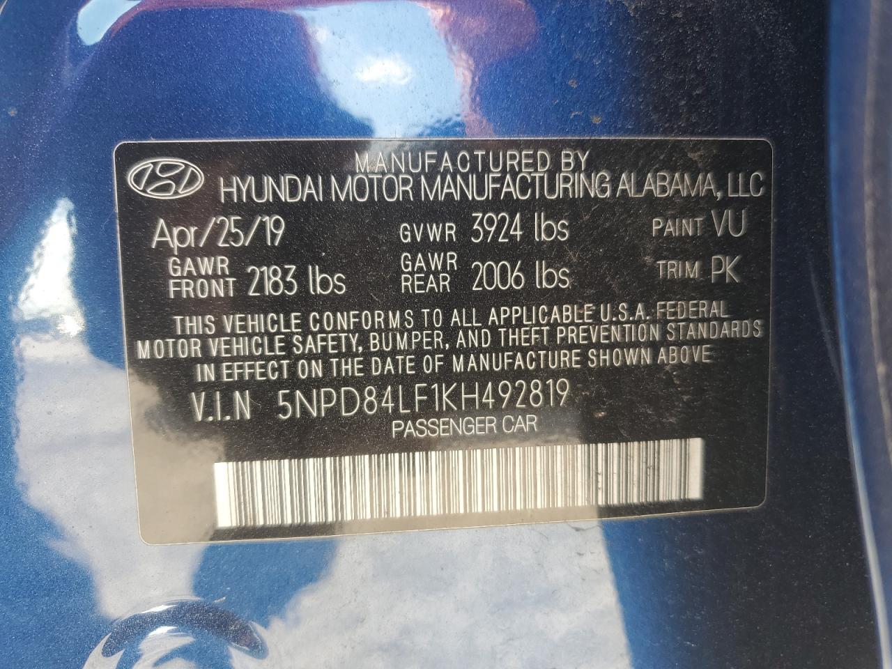 2019 Hyundai Elantra Sel VIN: 5NPD84LF1KH492819 Lot: 93603075