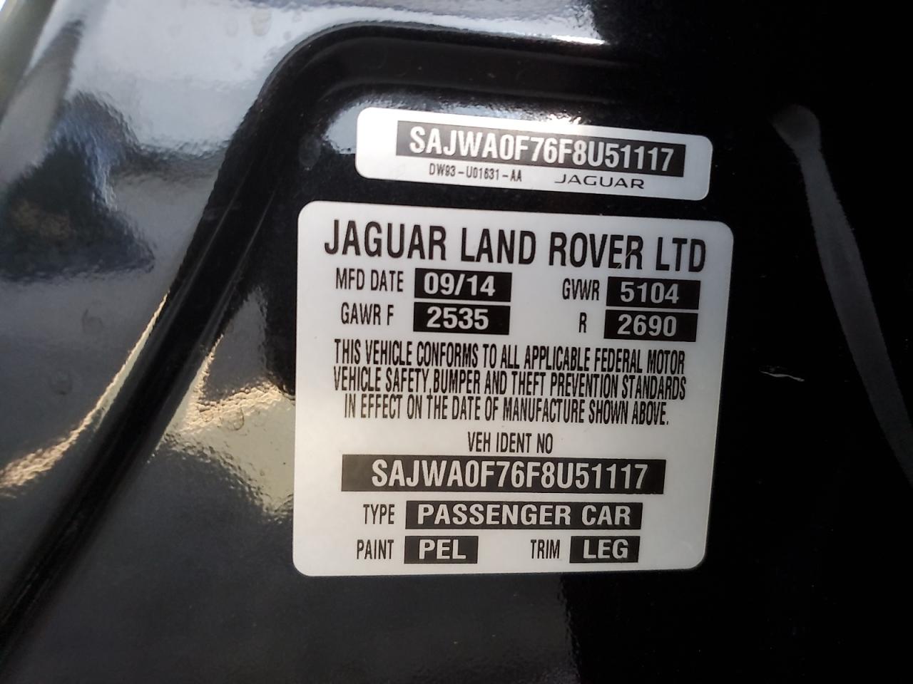 2015 Jaguar Xf 3.0 Sport VIN: SAJWA0F76F8U51117 Lot: 92737795