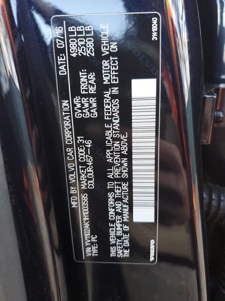 2017 Volvo S90 T5 Momentum VIN: YV1102AK1H1003585 Lot: 92341795