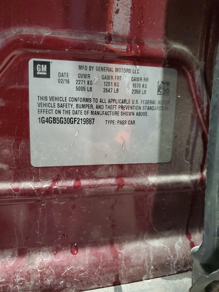 2016 Buick Lacrosse VIN: 1G4GB5G30GF219887 Lot: 93203745