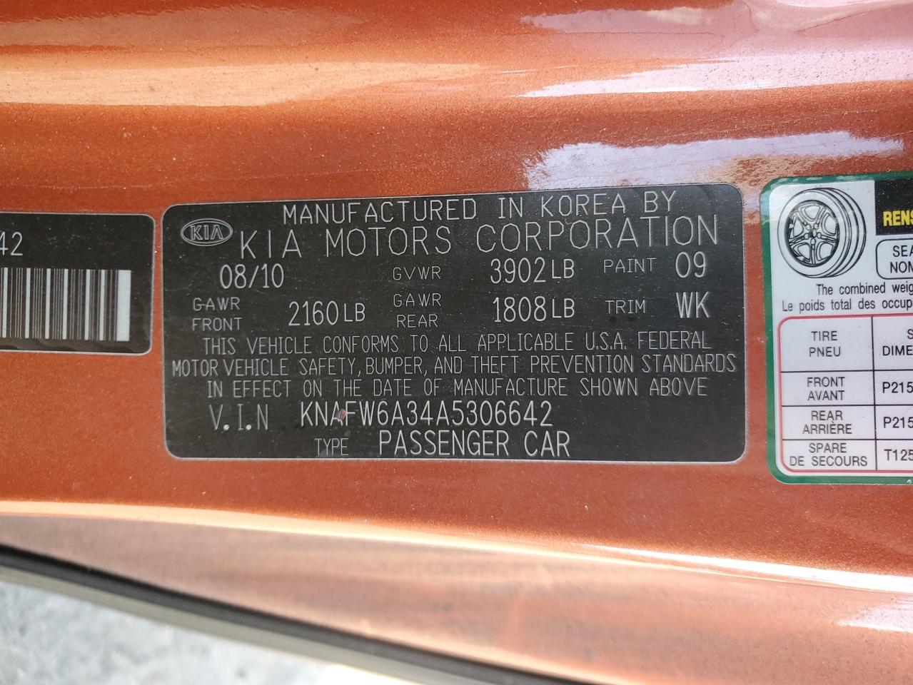 2010 Kia Forte Sx VIN: KNAFW6A34A5306642 Lot: 91212255