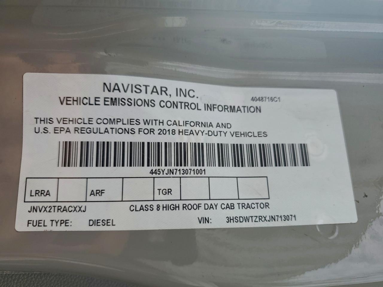 2018 International Prostar - Semi Truck VIN: 3HSDWTZRXJN713071 Lot: 93188585