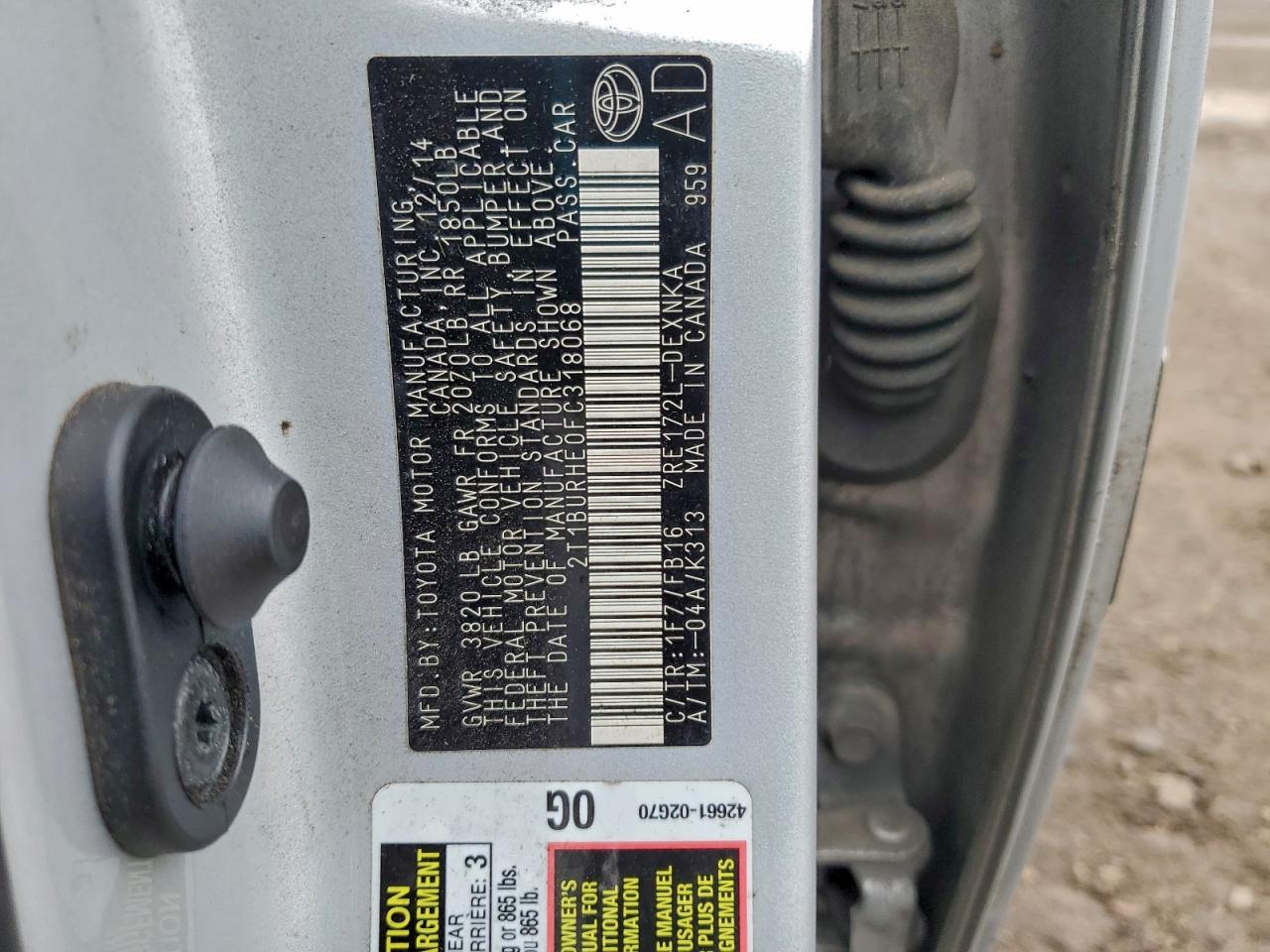 2015 Toyota Corolla L VIN: 2T1BURHE0FC318068 Lot: 94107875