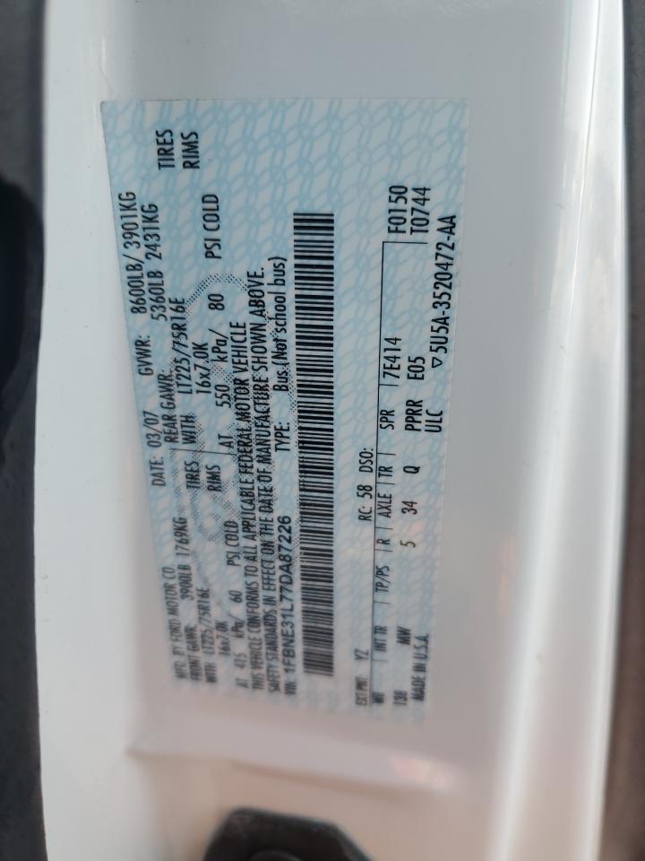 2007 Ford Econoline E350 Super Duty Wagon VIN: 1FBNE31L77DA87226 Lot: 90899945