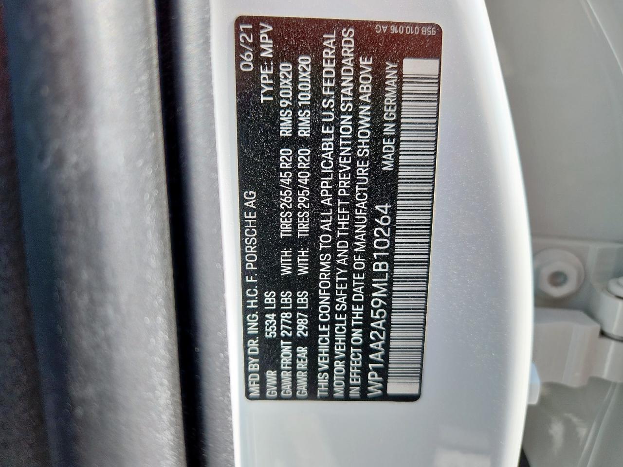 2021 Porsche Macan VIN: WP1AA2A59MLB10264 Lot: 91743255