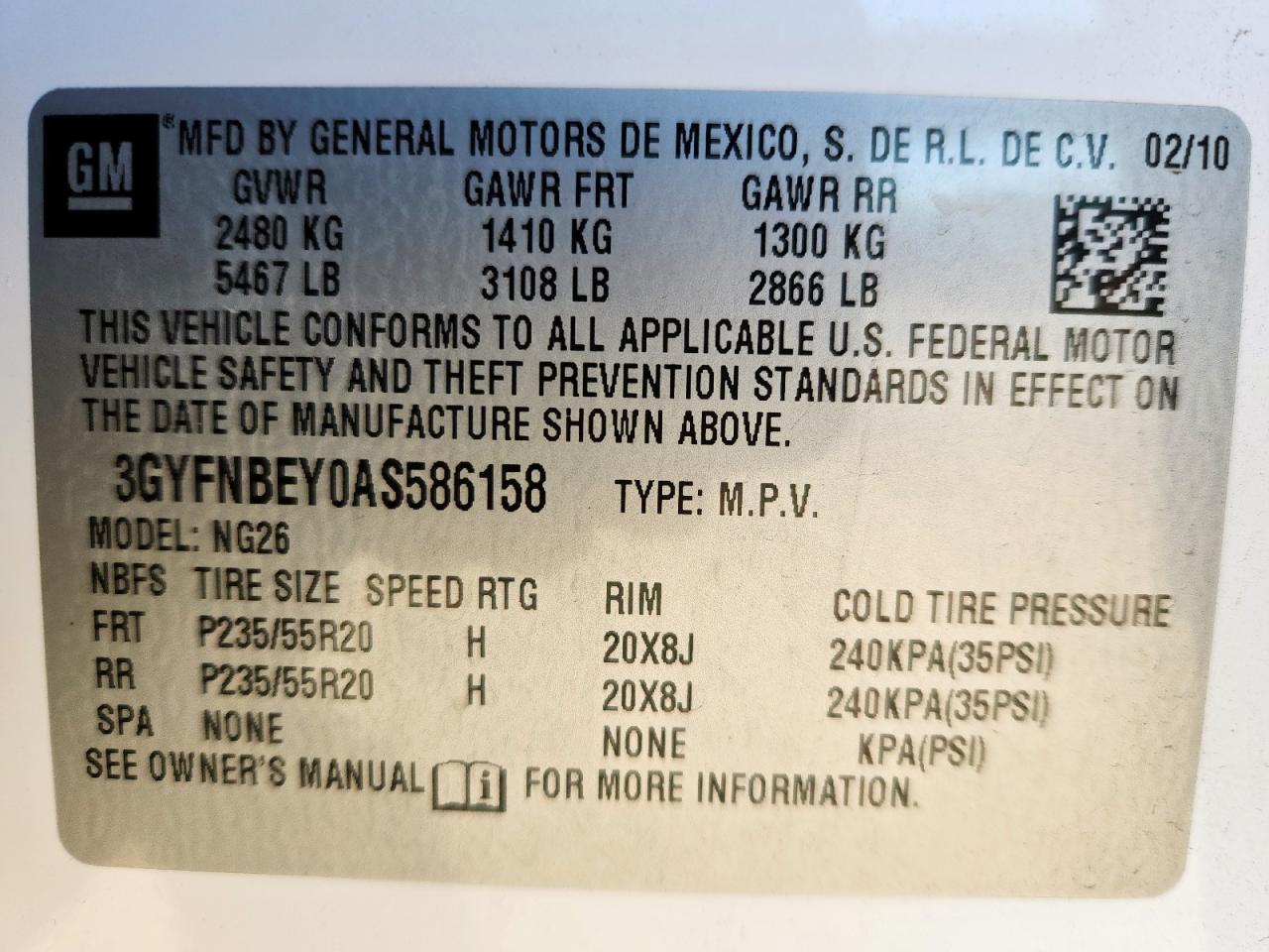 2010 Cadillac Srx Performance Collection VIN: 3GYFNBEY0AS586158 Lot: 87053435