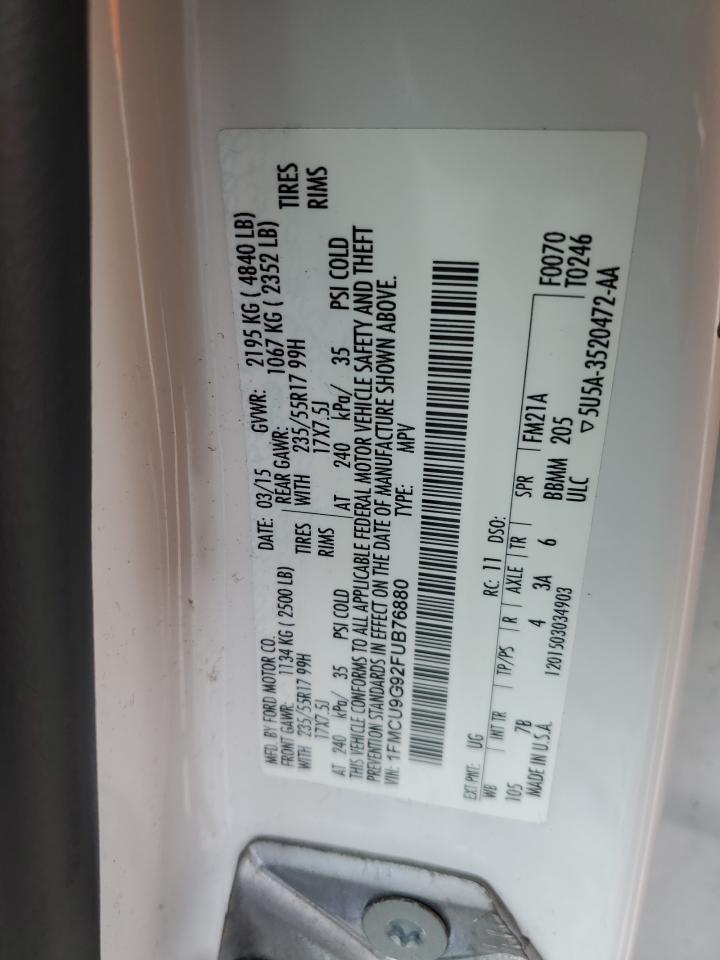 2015 Ford Escape Se VIN: 1FMCU9G92FUB76880 Lot: 92098675